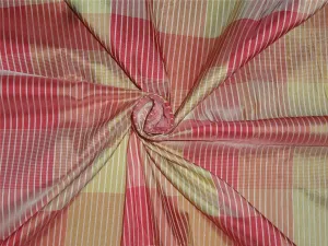 100% Pure Silk Taffeta Plaid Fabric Red,Gold x Cream Cut Length 0.80 yards only 54" wide TAF#C53[3]
