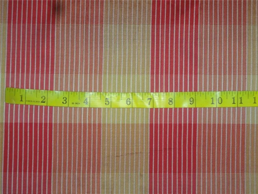 100% Pure Silk Taffeta Plaid Fabric Red,Gold x Cream Cut Length 0.80 yards only 54" wide TAF#C53[3]