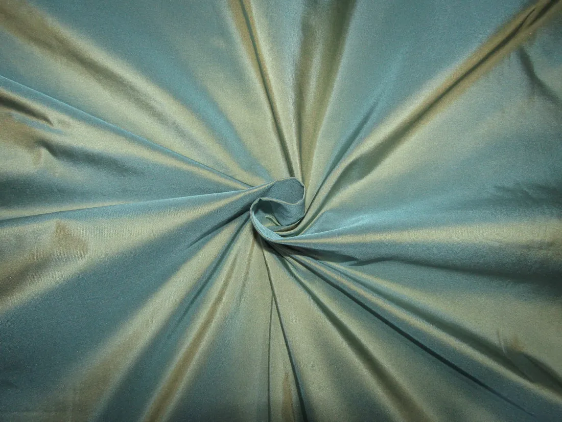 100% Silk taffeta fabric 54&quot;wide iridescent sea blue x gold 40MM TAF302