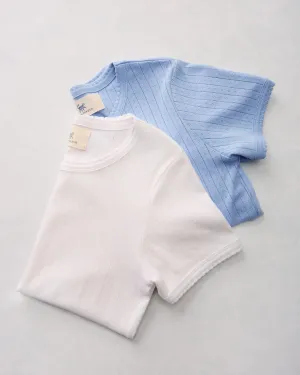 2-Piece Pointelle Tee Bundle - Misty Blue/Cloud