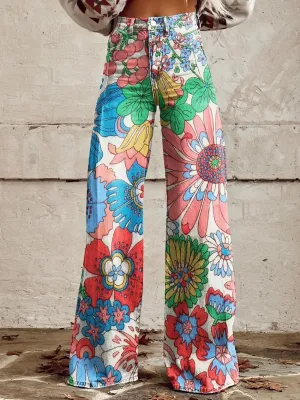 2024 Autumn New Tiki Euro America Plus Size Women's Casual Pants Thin Imitation Jeans Wide Leg 3D Printed Pants jeansy2k Pantsba