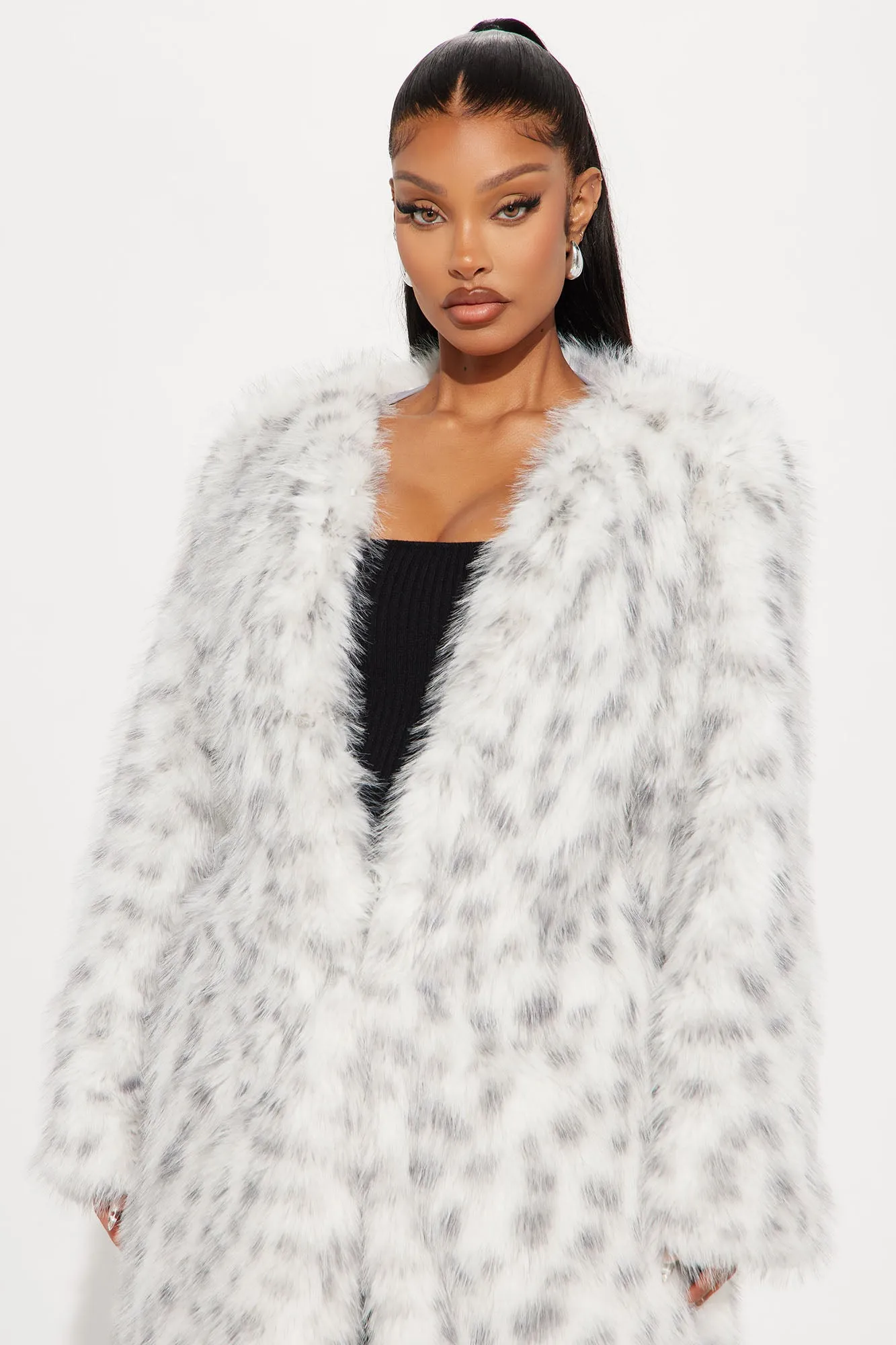 A Sight To See Faux Fur Trench - White/combo