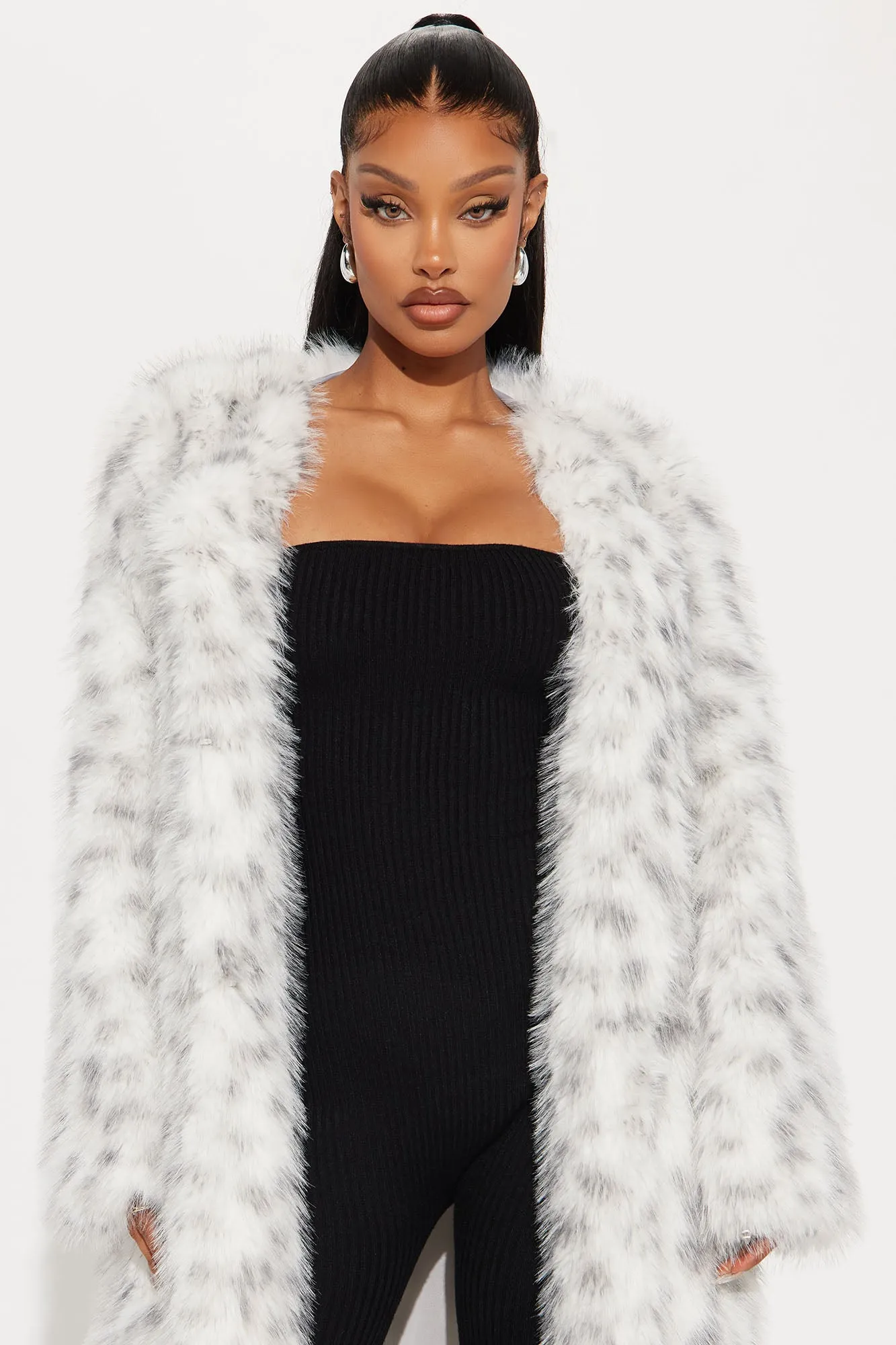 A Sight To See Faux Fur Trench - White/combo