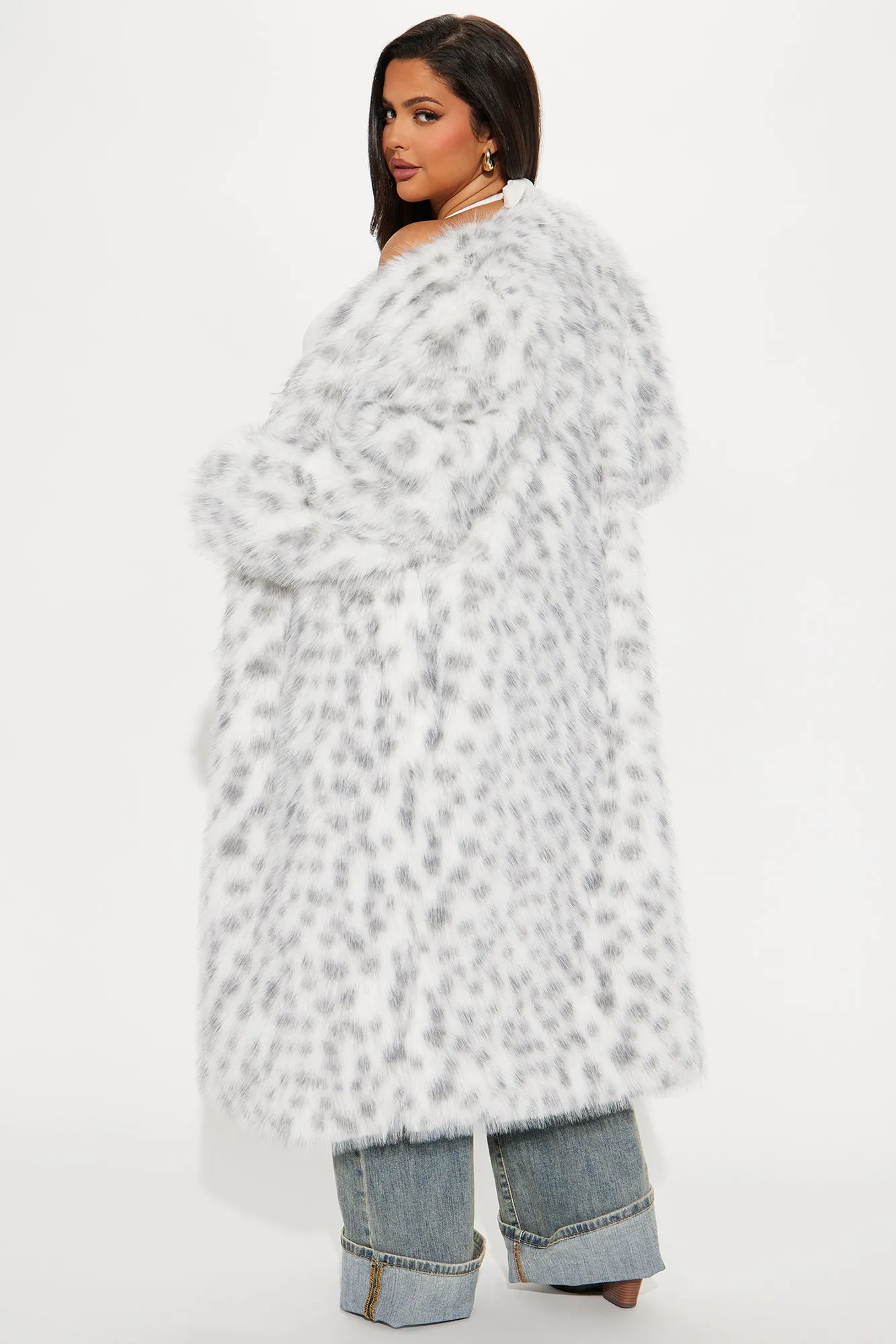 A Sight To See Faux Fur Trench - White/combo