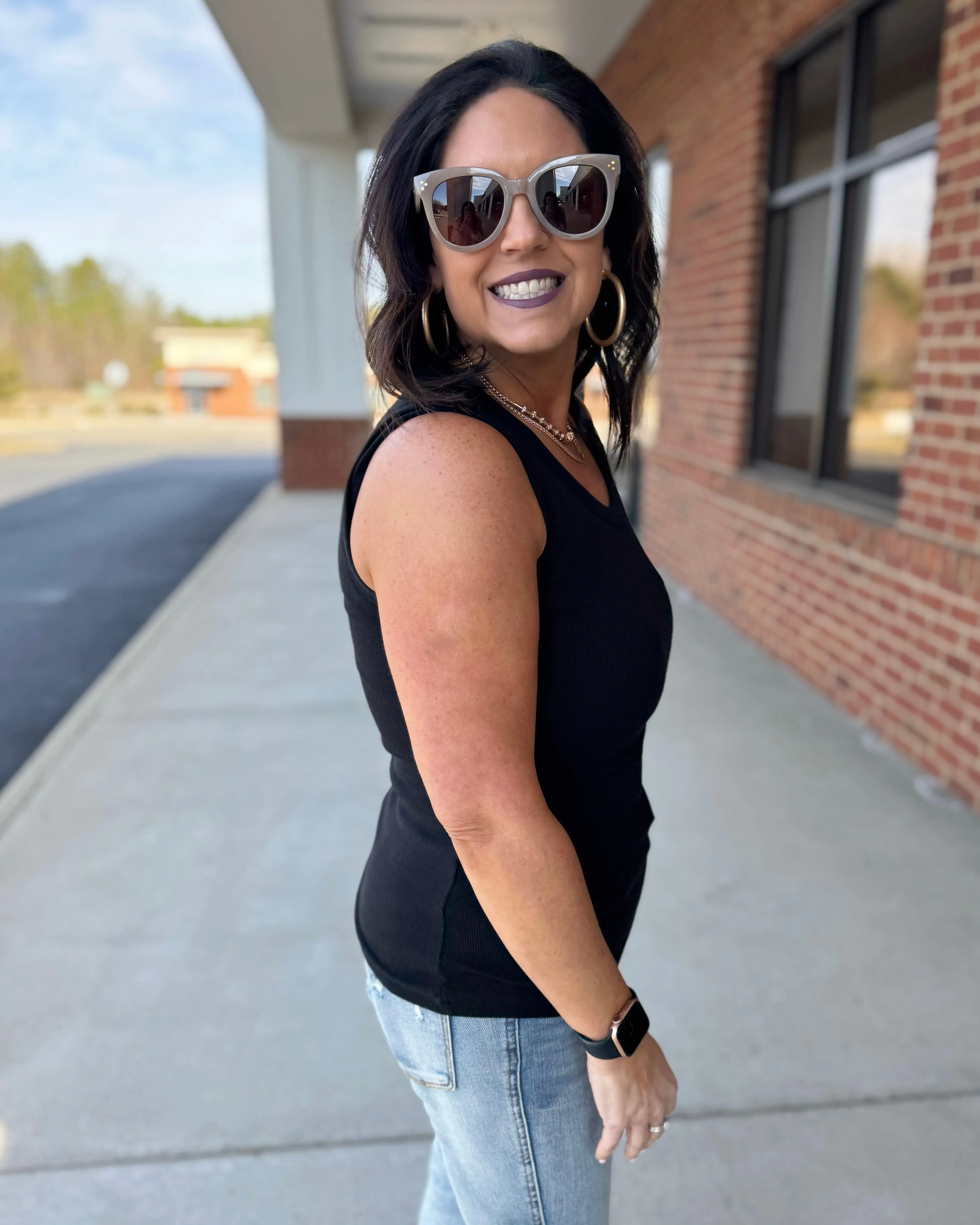 Allison Ribbed Knit Tank in Black