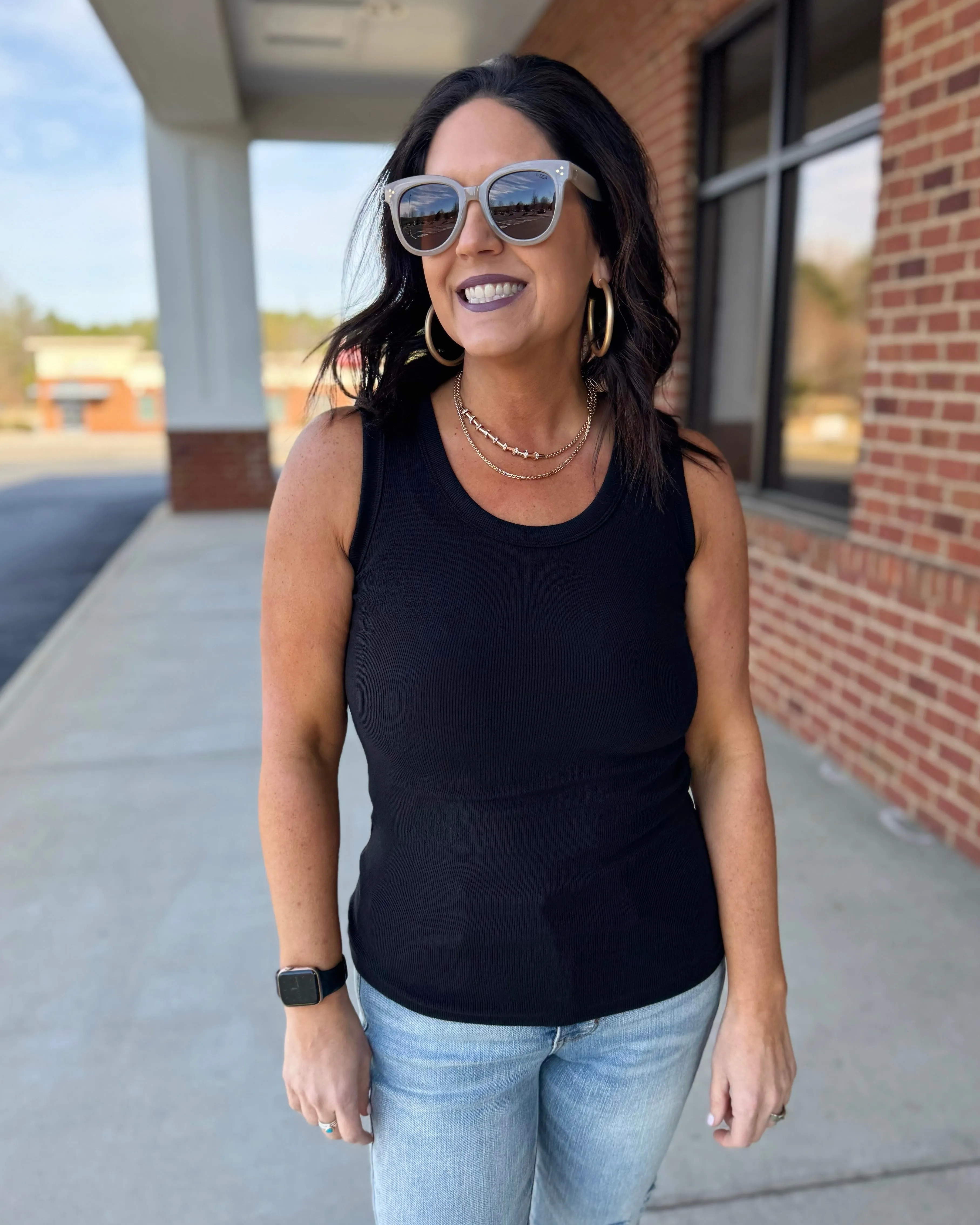 Allison Ribbed Knit Tank in Black