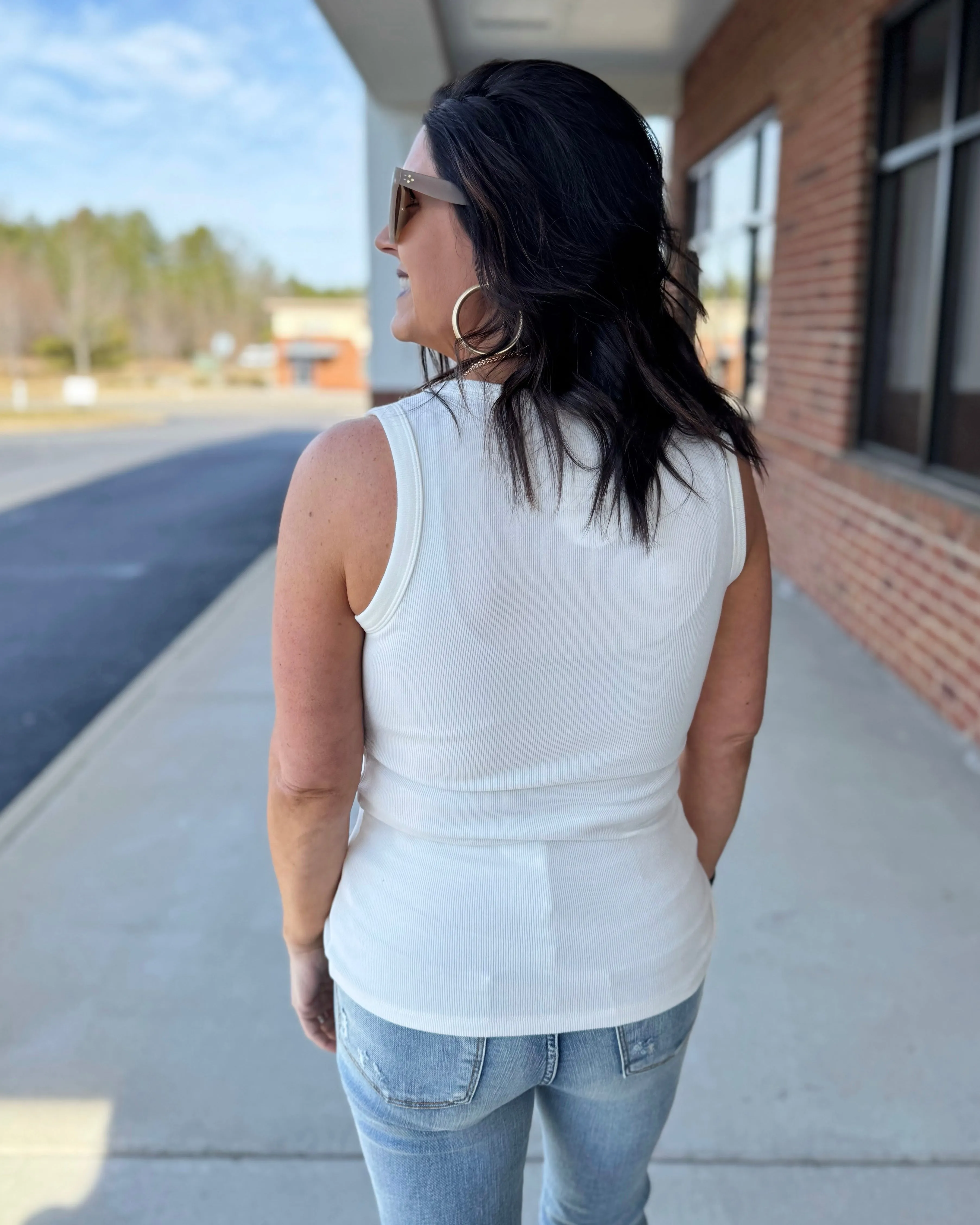 Allison Ribbed Knit Tank in White