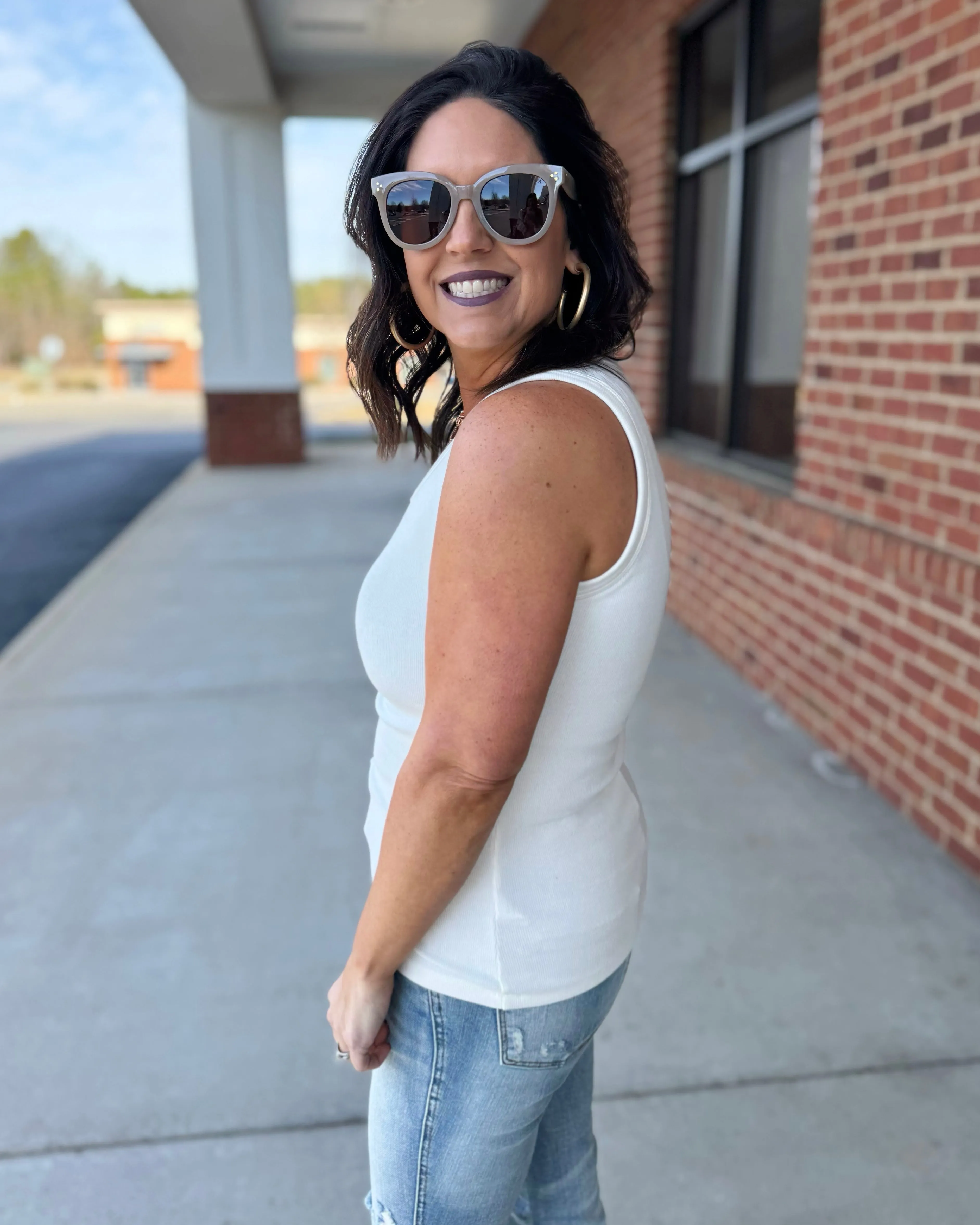 Allison Ribbed Knit Tank in White