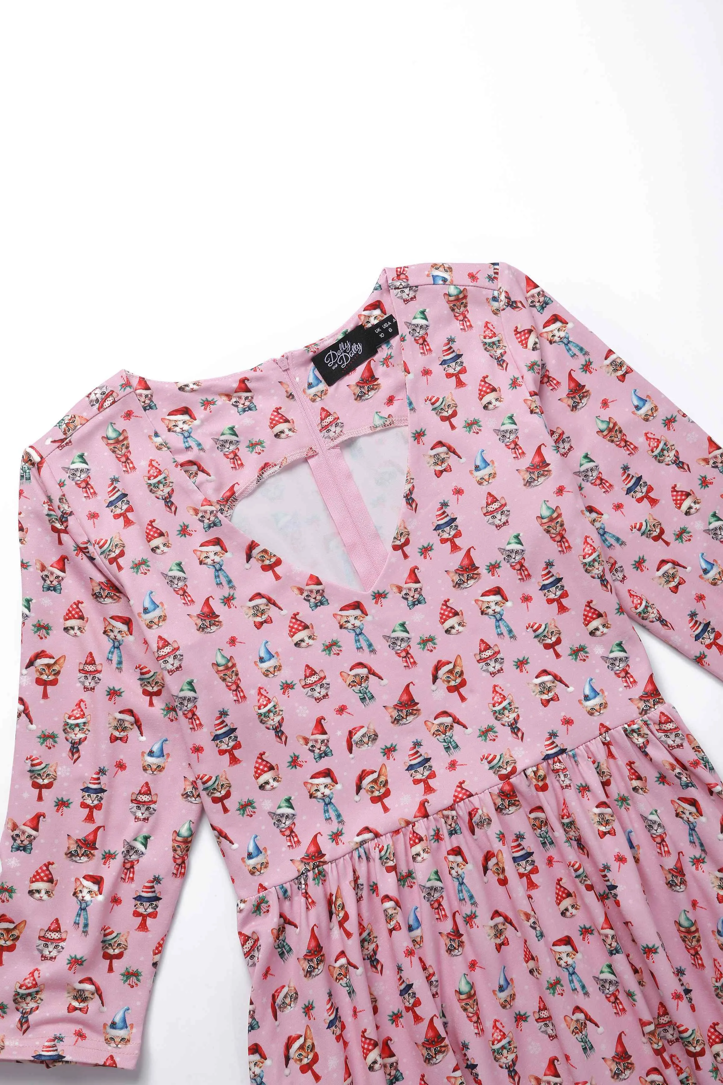 Billie Pink Christmas Cat Flared Dress