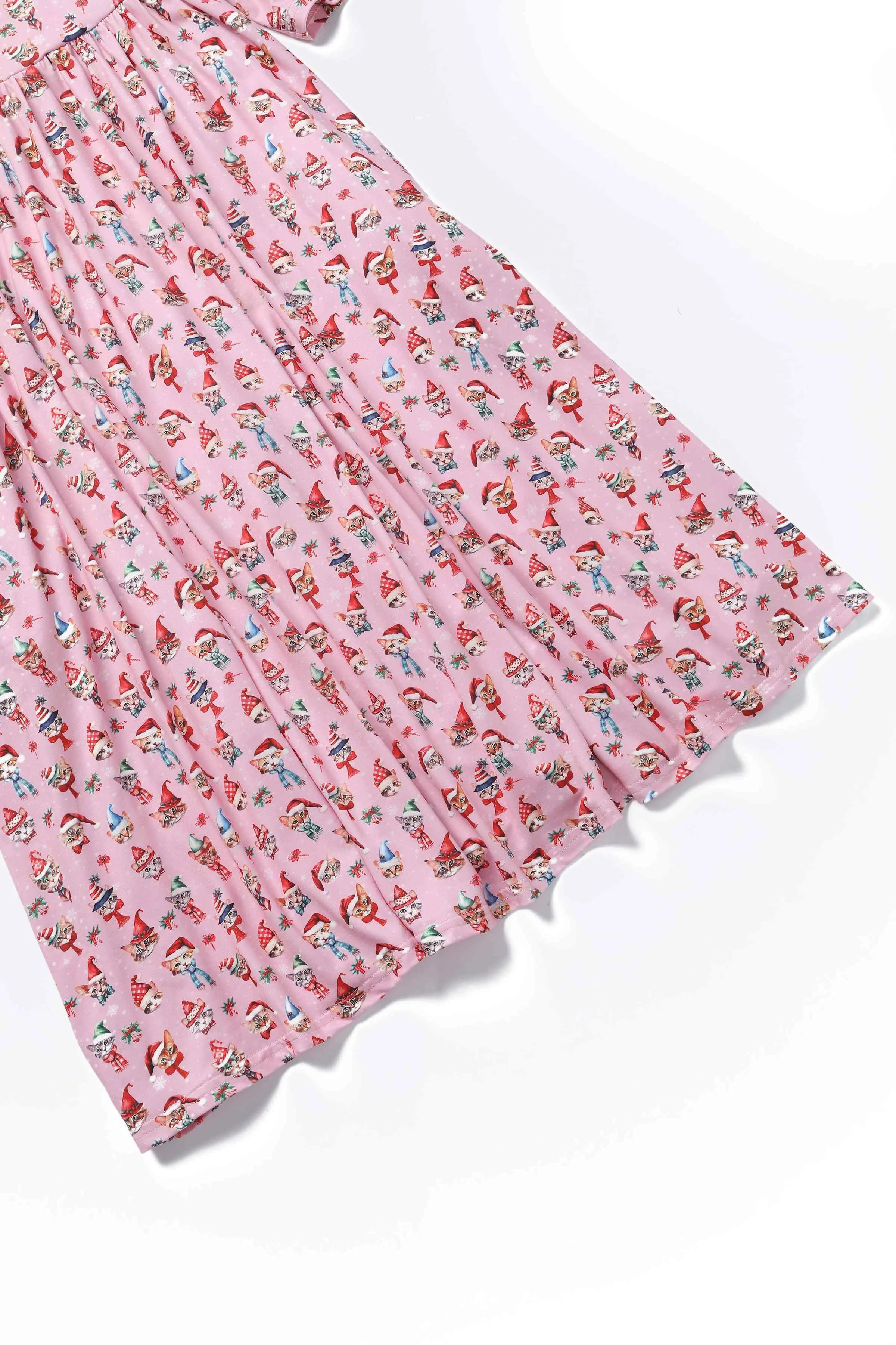Billie Pink Christmas Cat Flared Dress