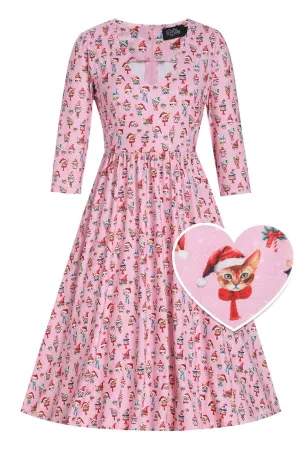 Billie Pink Christmas Cat Flared Dress