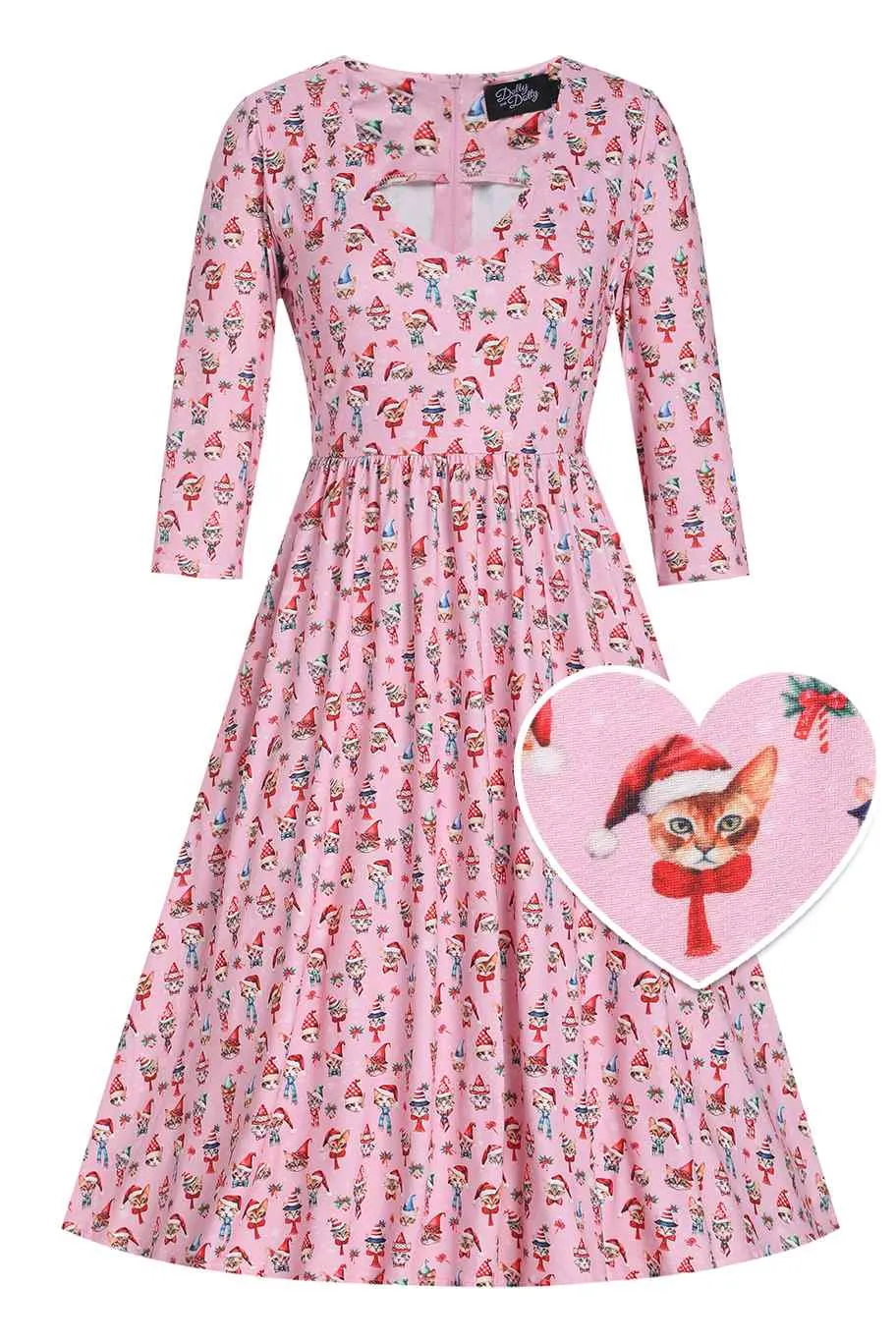 Billie Pink Christmas Cat Flared Dress