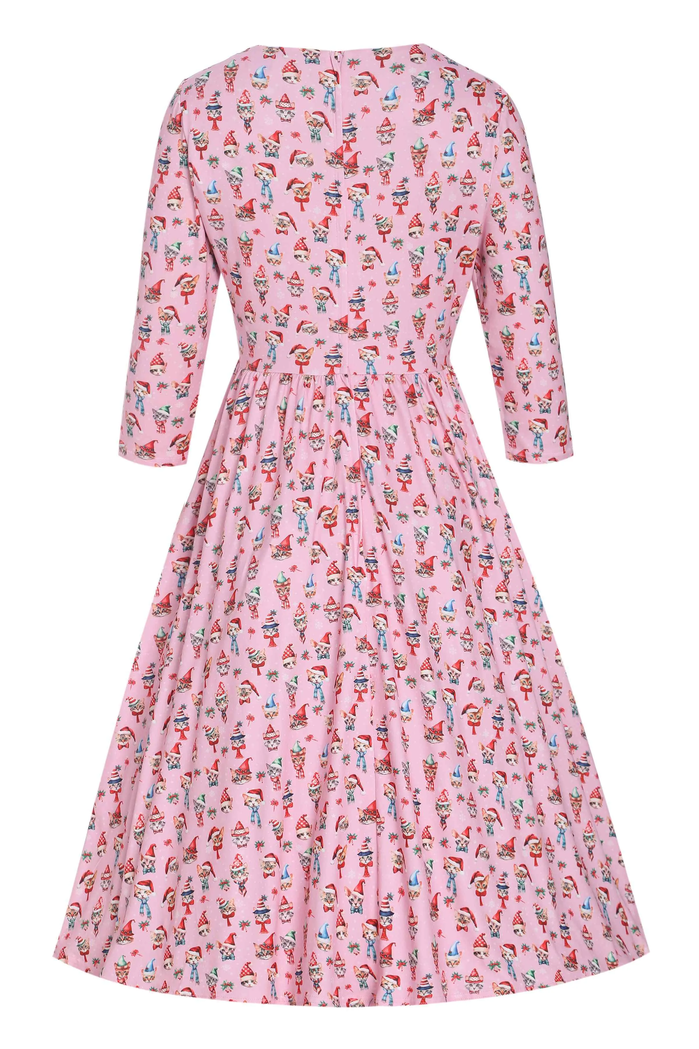 Billie Pink Christmas Cat Flared Dress