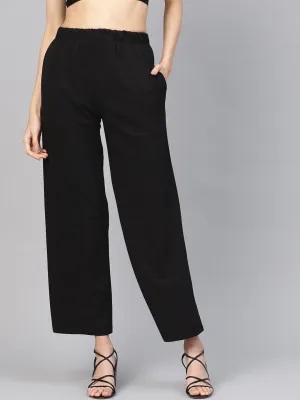 Black Inlay Pocket Palazzo Pants