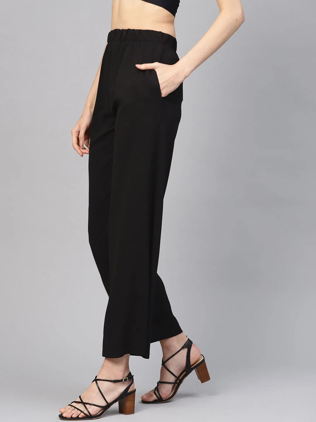 Black Inlay Pocket Palazzo Pants
