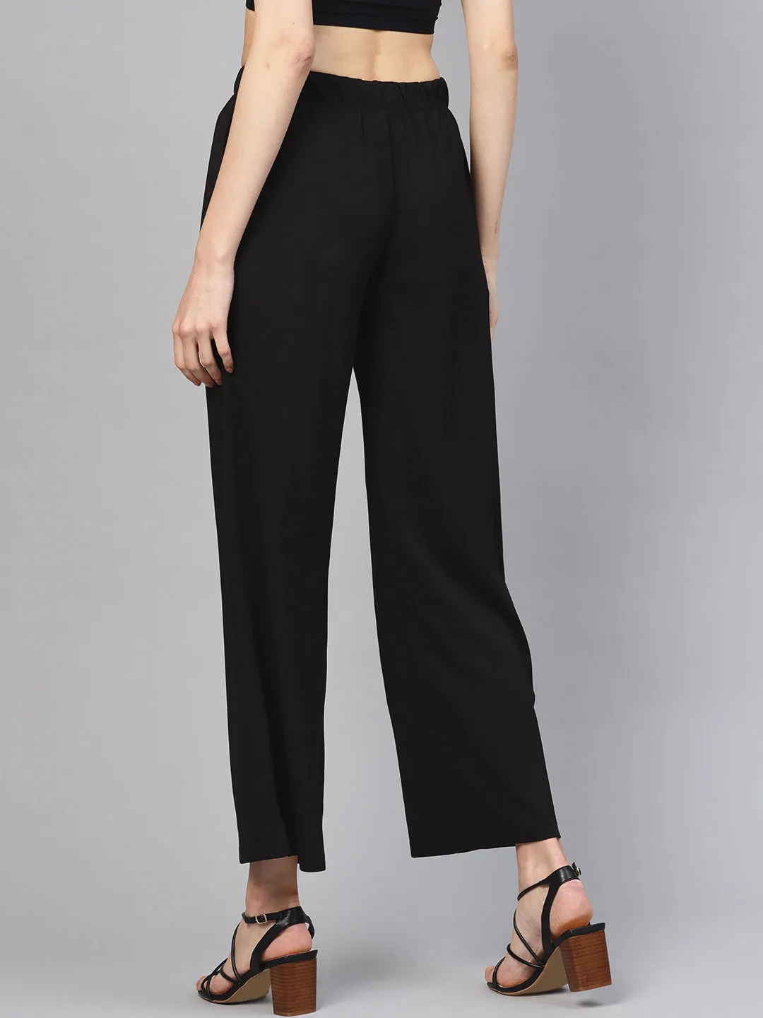 Black Inlay Pocket Palazzo Pants