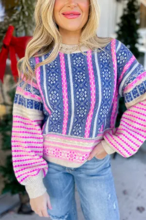 Blaine Oversized Cozy Aztec Graphic Sweater Top