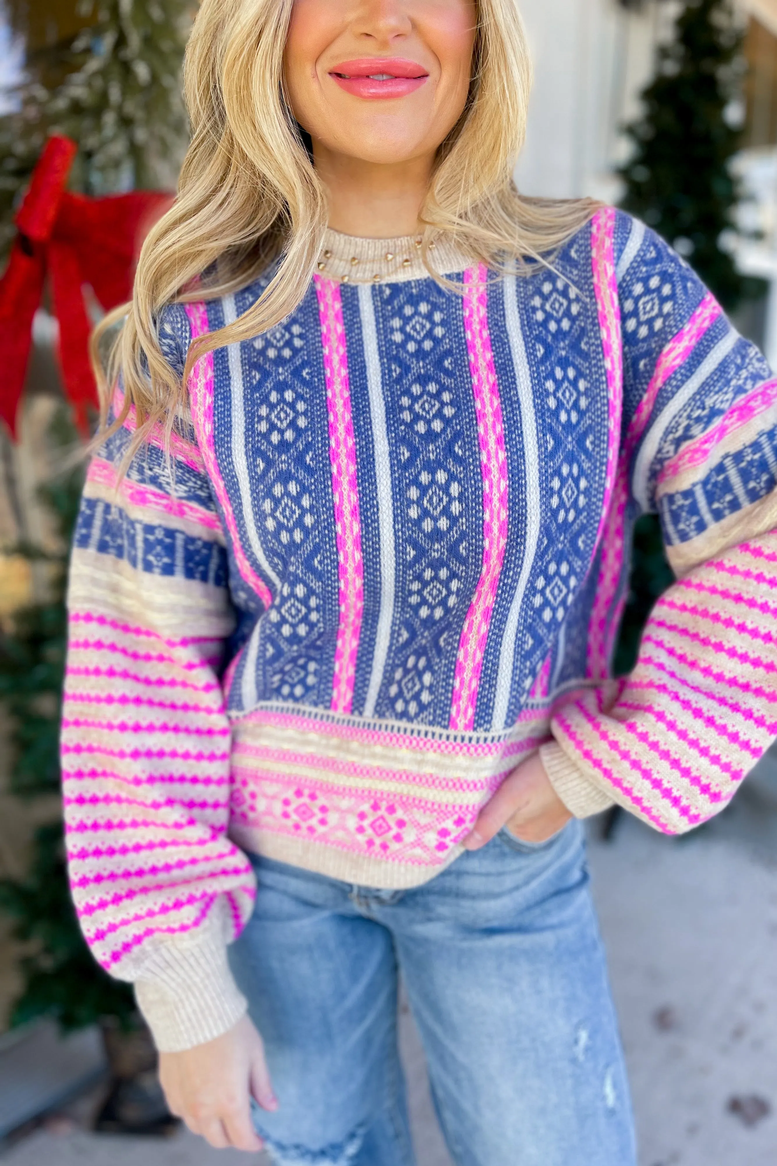Blaine Oversized Cozy Aztec Graphic Sweater Top