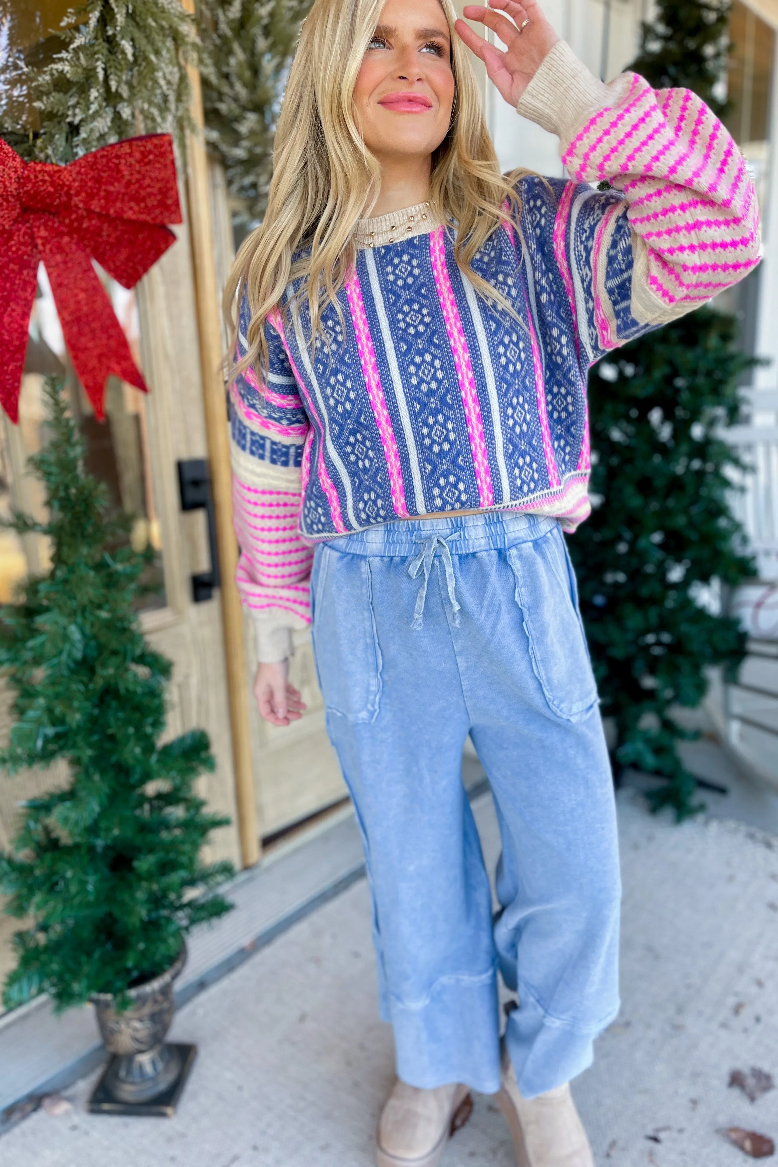 Blaine Oversized Cozy Aztec Graphic Sweater Top