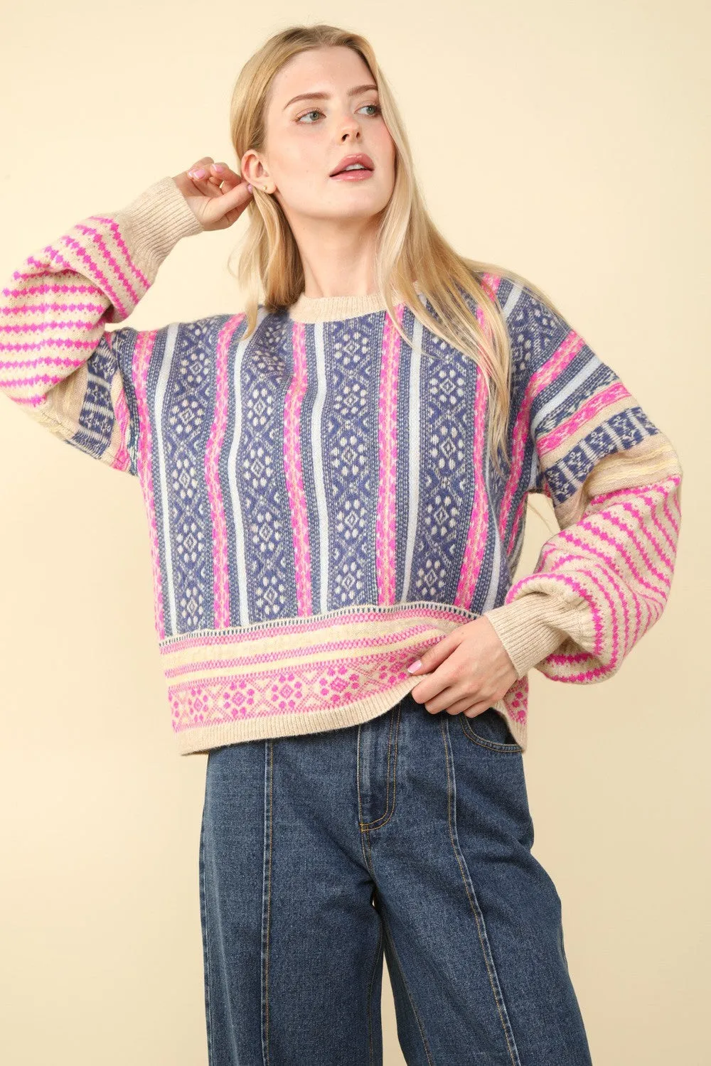 Blaine Oversized Cozy Aztec Graphic Sweater Top