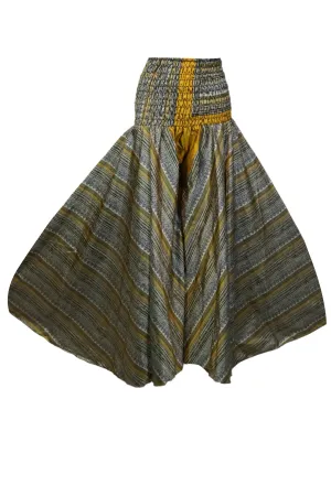 Bohemian Gold Boho Flare Pants – Hippie-Inspired Box Print Palazzo Trousers SM