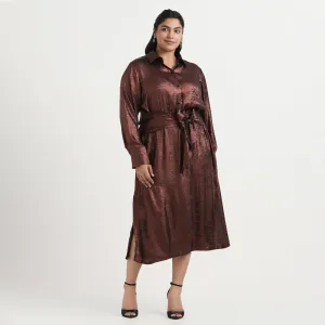Bronze Foil Plus Size Tie-Up Shirt Dress
