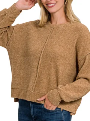 Cassidy Stitch Detail Top - Deep Camel