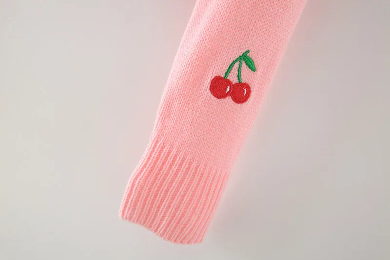 CHERRY EMBROIDERY CROPPED CARDIGAN