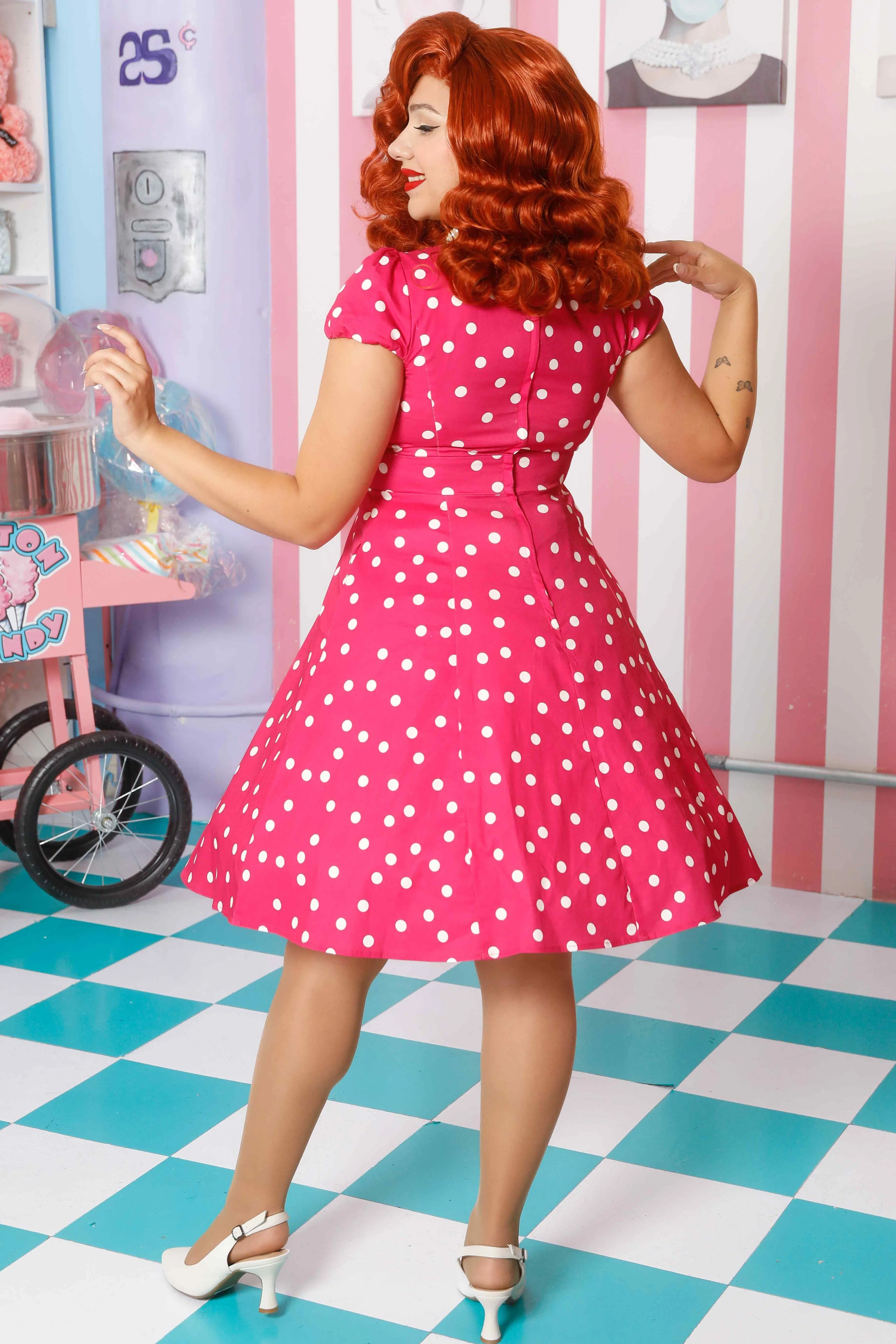 Claudia Hot Pink Polka Dot Dress