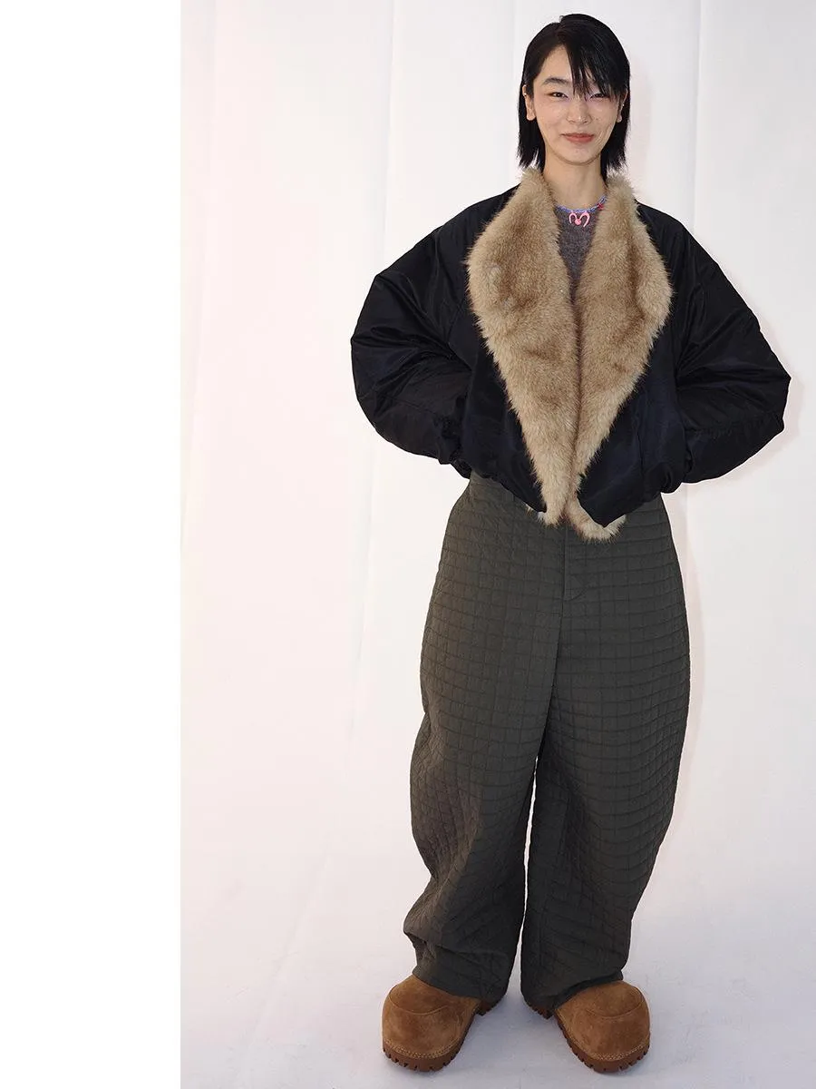 Contrast Faux Fur Collar Jacket