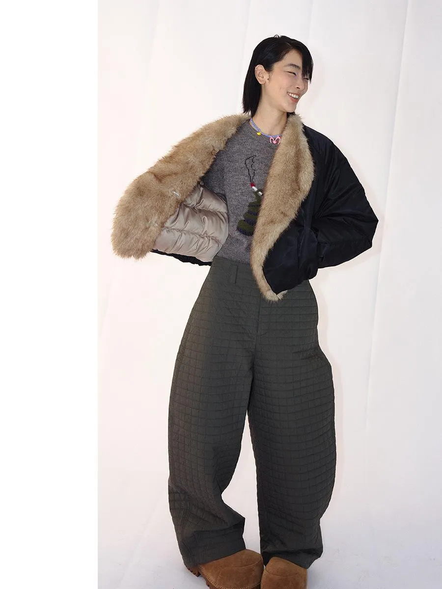 Contrast Faux Fur Collar Jacket