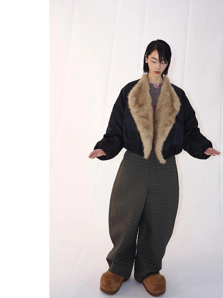 Contrast Faux Fur Collar Jacket