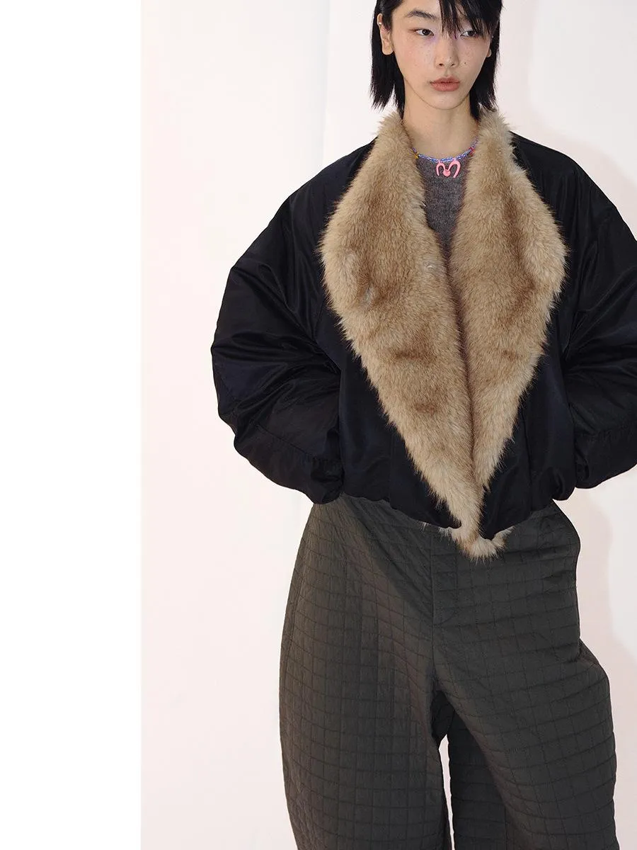 Contrast Faux Fur Collar Jacket