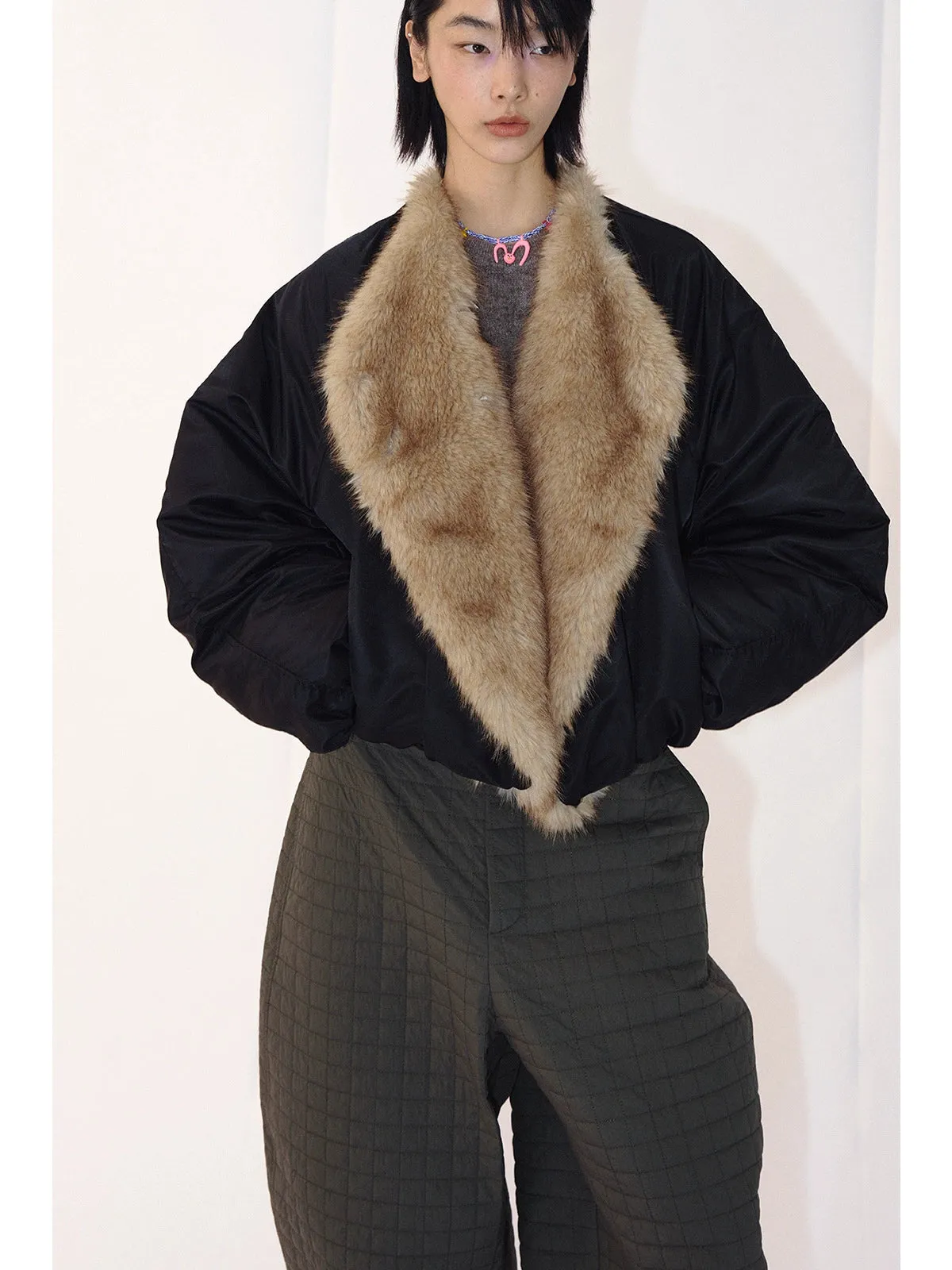Contrast Faux Fur Collar Jacket