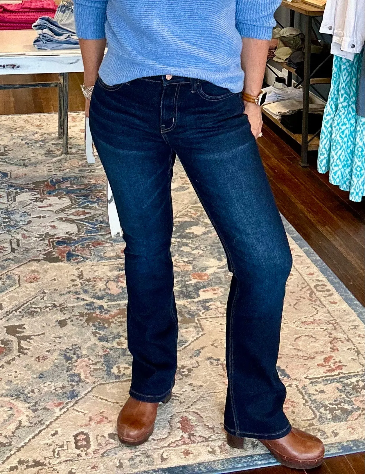 Deep Dark Mid Rise Bootcut Jeans
