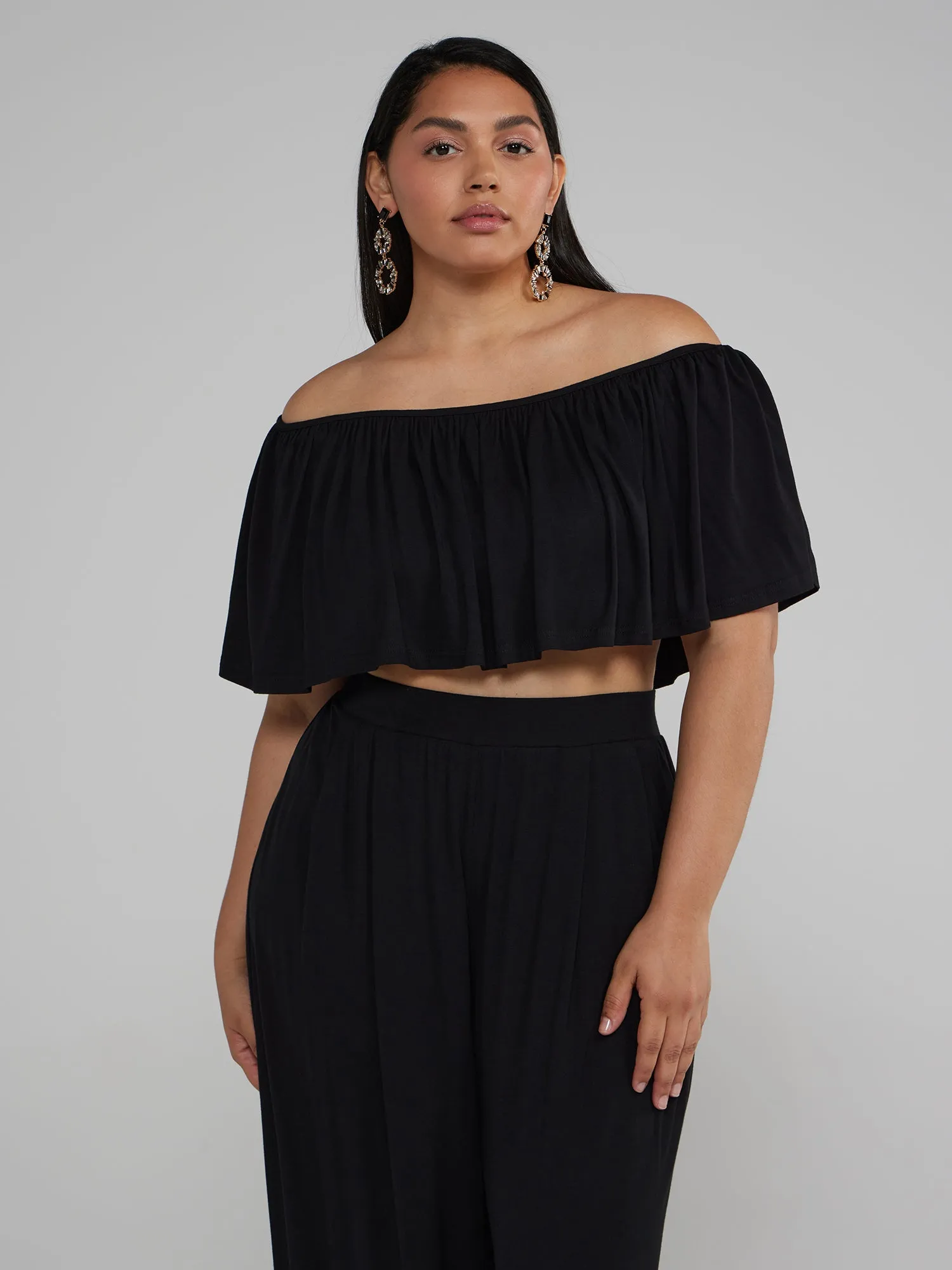 Fashion To Figure - Jonna Off Shoulder Ruffle Crop Top
