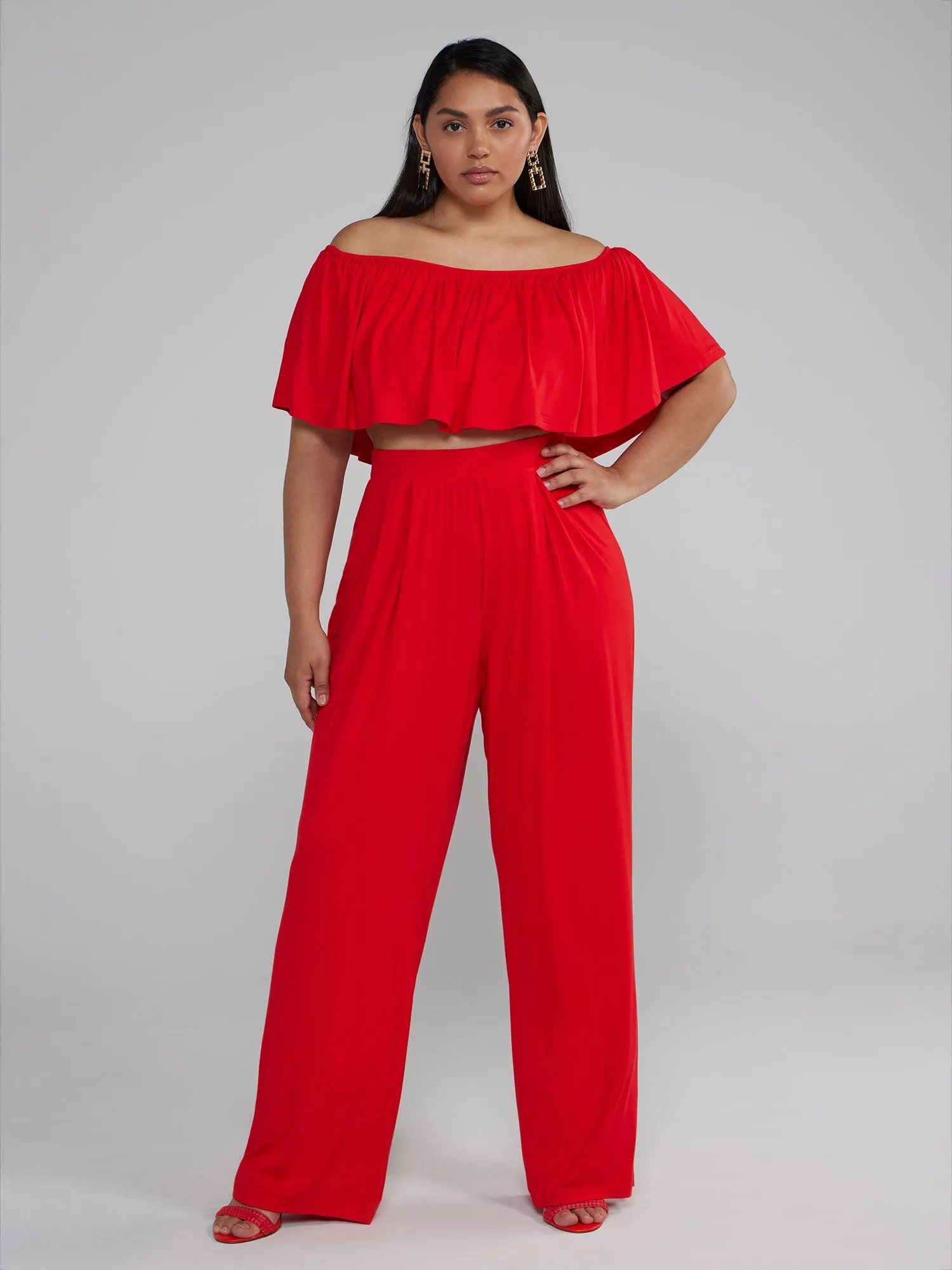 Fashion To Figure - Jonna Off Shoulder Ruffle Crop Top