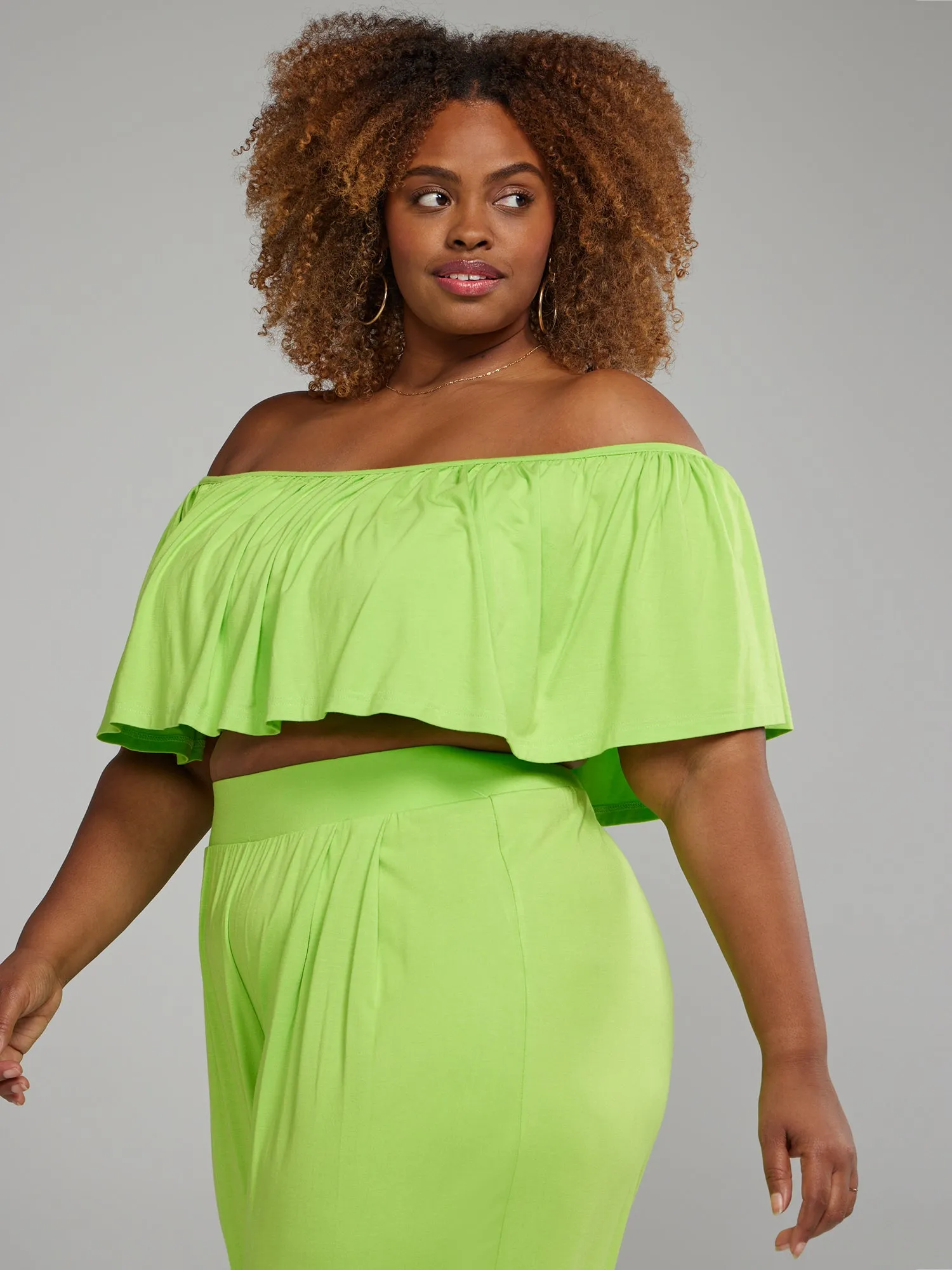 Fashion To Figure - Jonna Off Shoulder Ruffle Crop Top