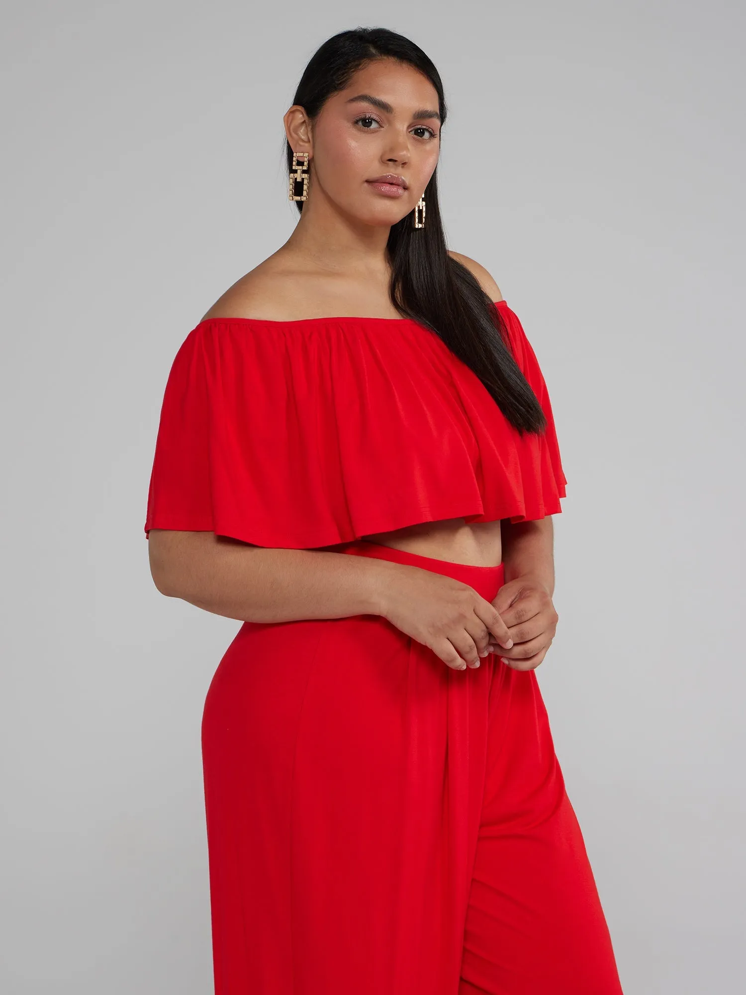 Fashion To Figure - Jonna Off Shoulder Ruffle Crop Top