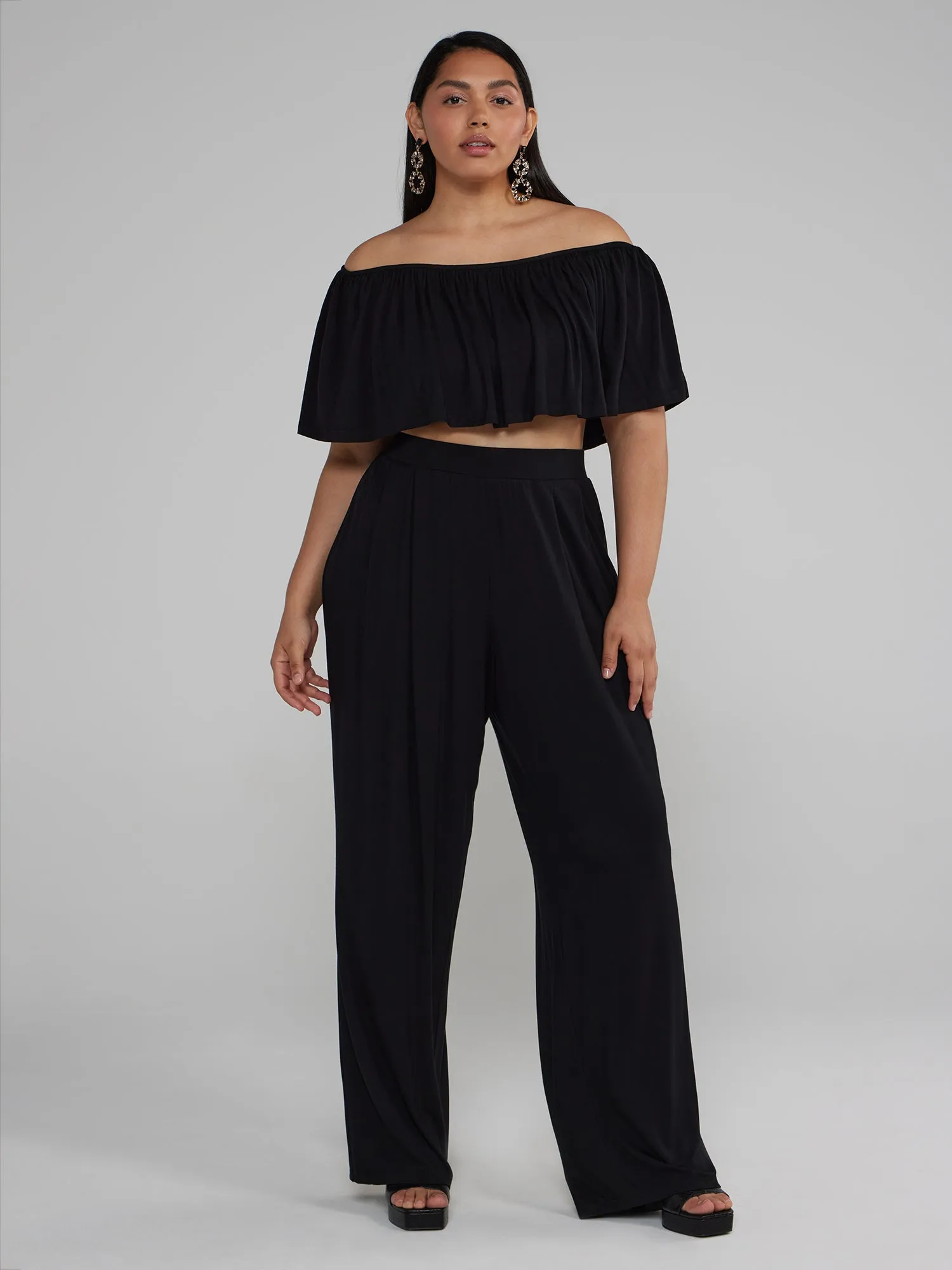 Fashion To Figure - Jonna Off Shoulder Ruffle Crop Top