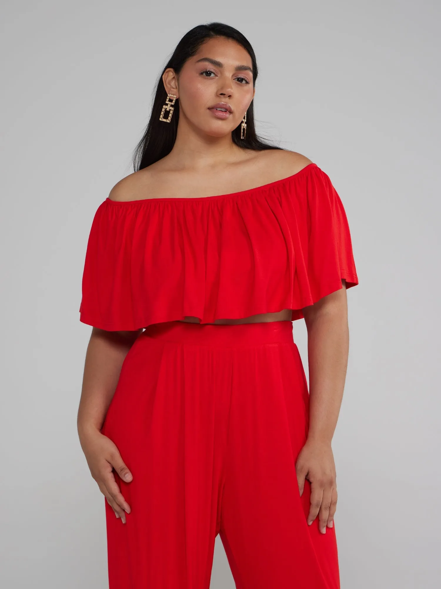 Fashion To Figure - Jonna Off Shoulder Ruffle Crop Top