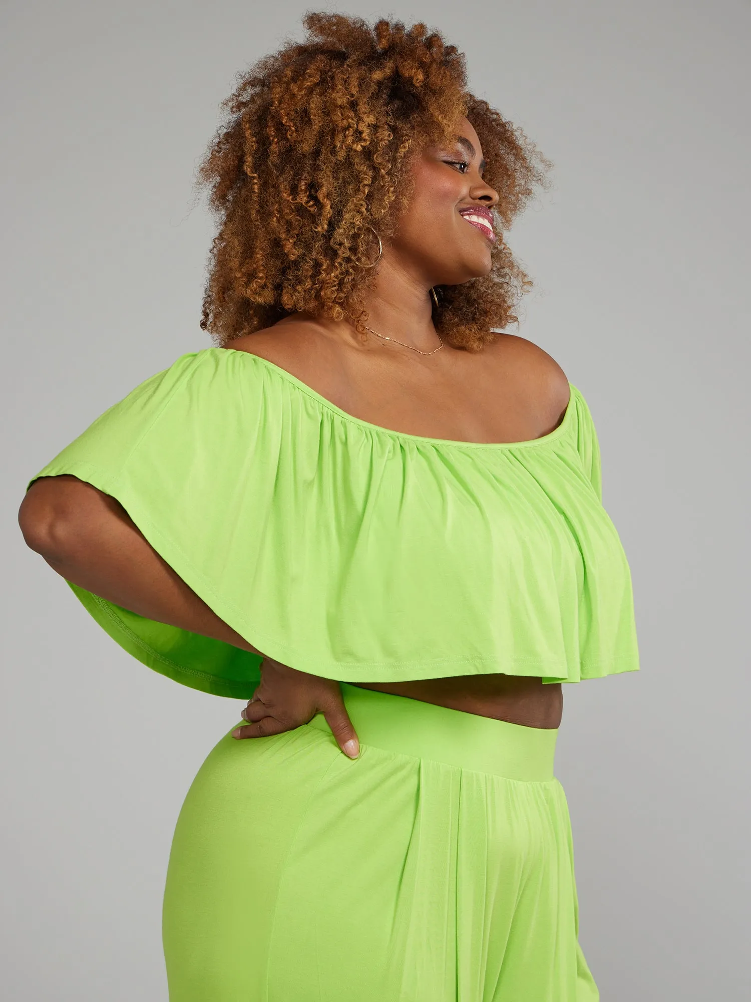 Fashion To Figure - Jonna Off Shoulder Ruffle Crop Top