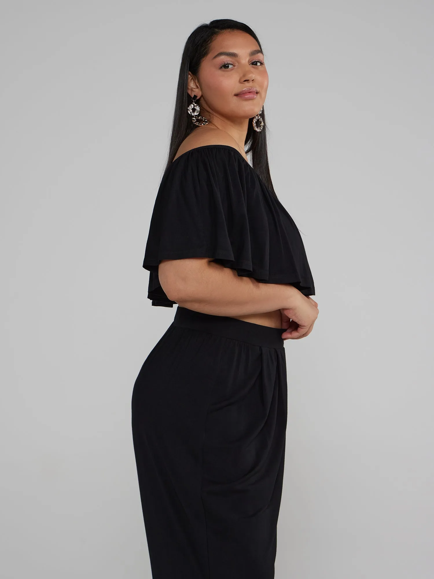 Fashion To Figure - Jonna Off Shoulder Ruffle Crop Top