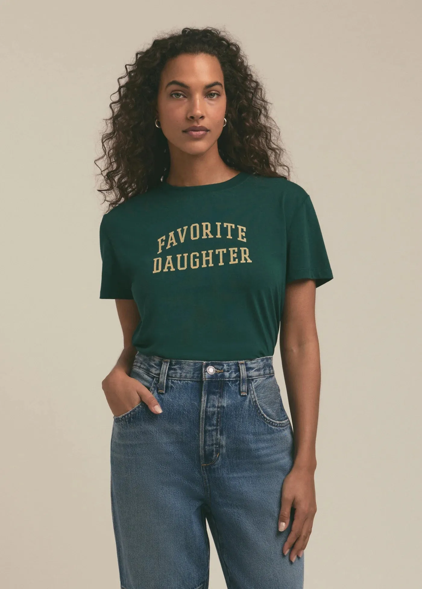 Favorite Daughter Cropped Collegiate Tee in Juniper