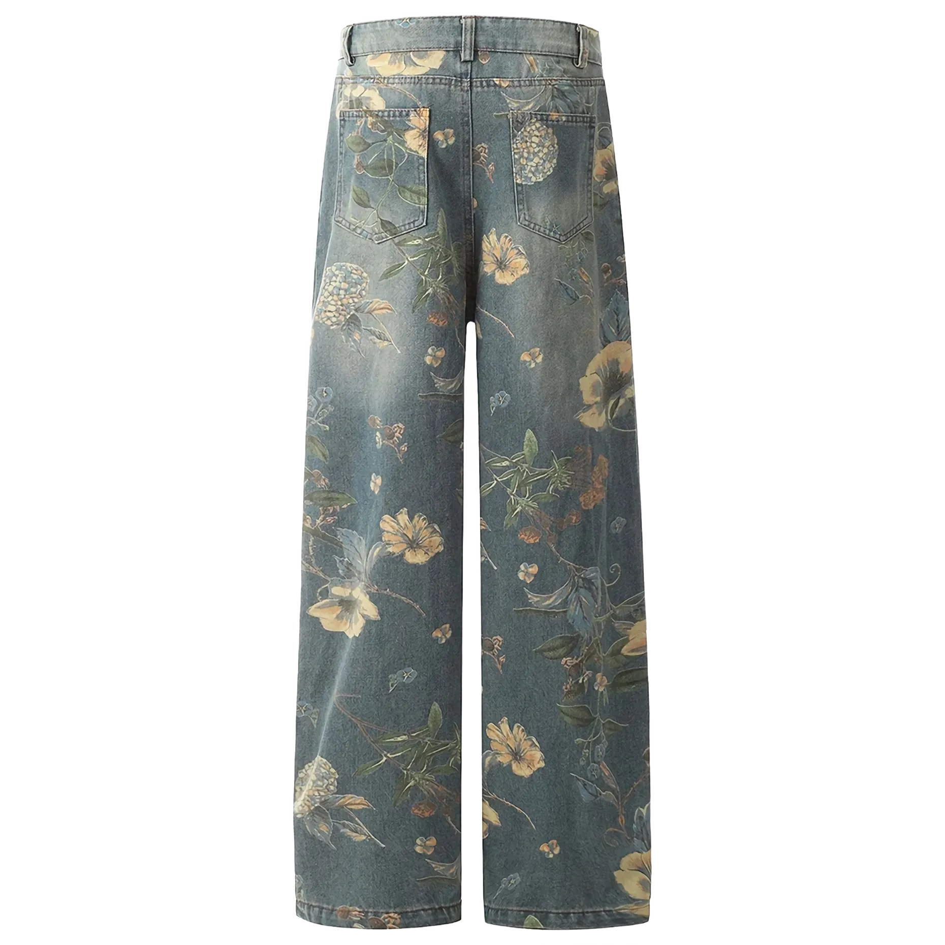 Floral Print Wide-Leg Jeans