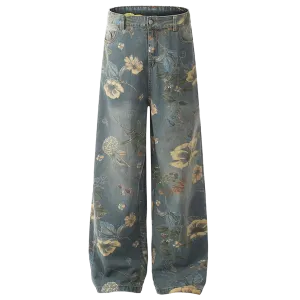 Floral Print Wide-Leg Jeans