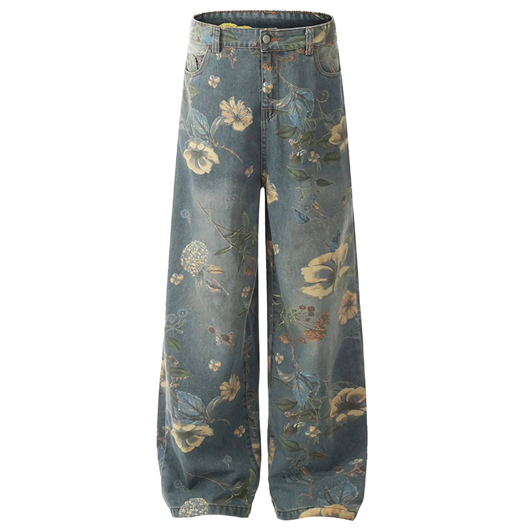 Floral Print Wide-Leg Jeans