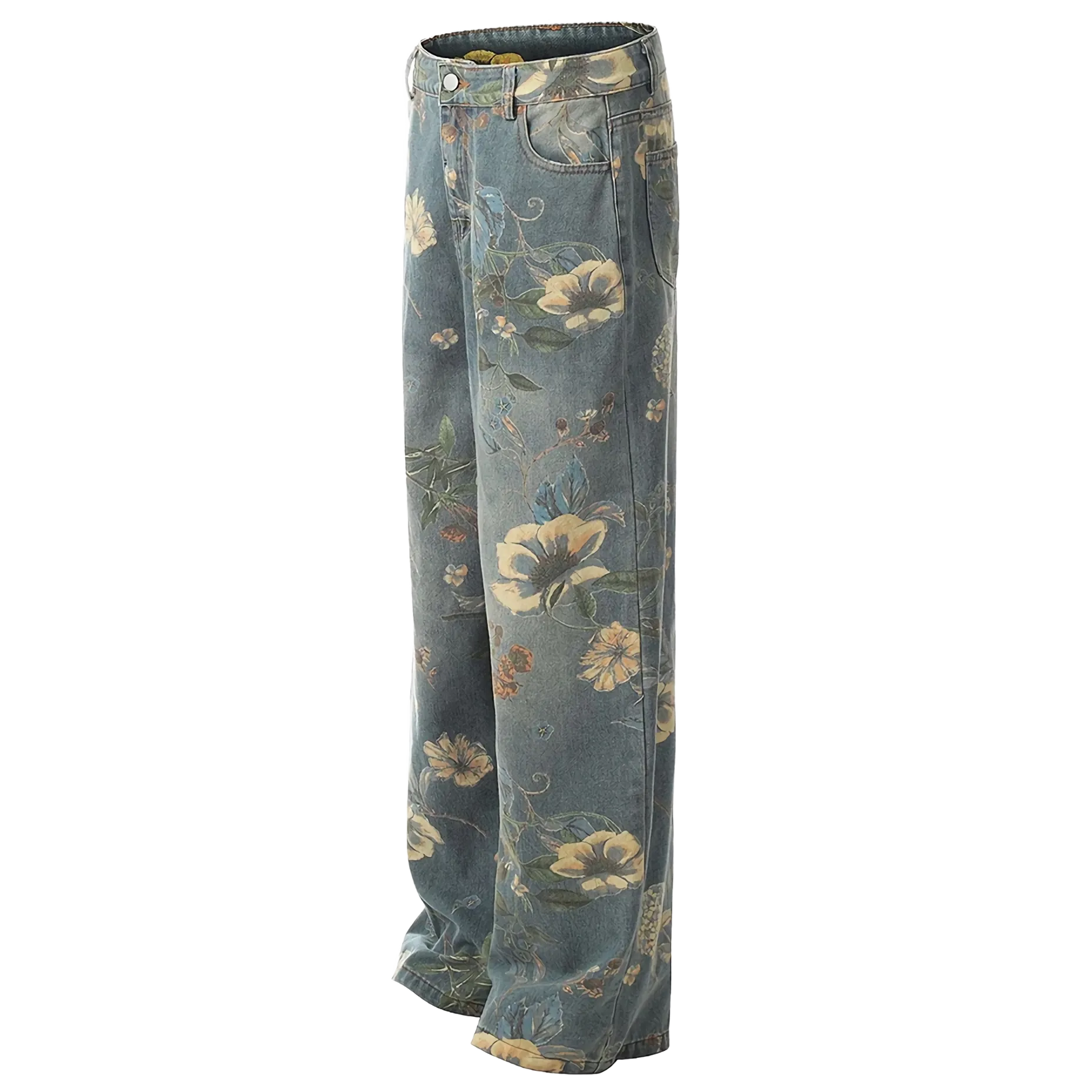 Floral Print Wide-Leg Jeans