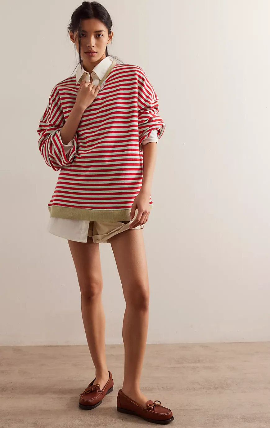 Free People Classic Striped Oversized Crewneck