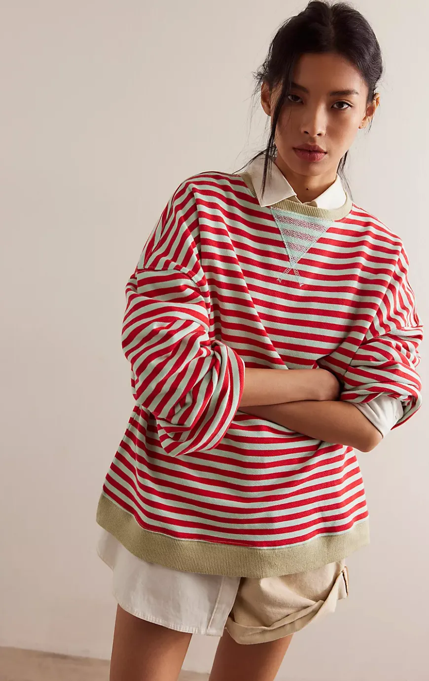 Free People Classic Striped Oversized Crewneck